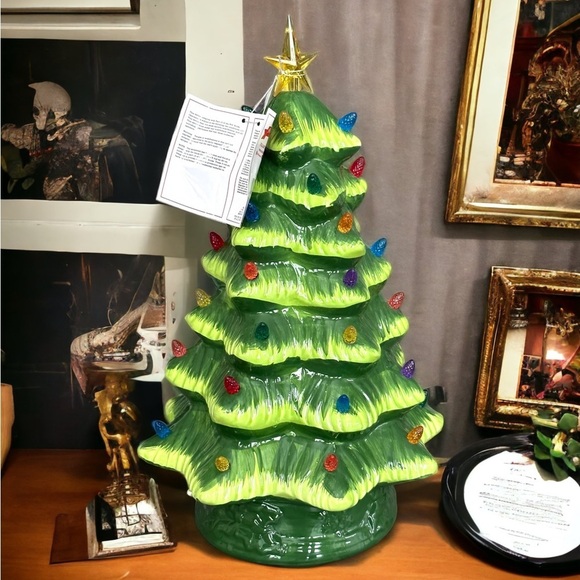 Mr Christmas Nostalgic Ceramic Green Christmas tree  15” Battery Operated NWB - Picture 1 of 8